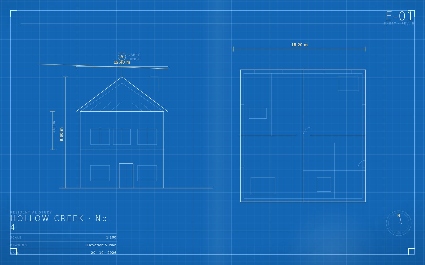 Drafting E-01 — A Blueprint That Builds Itself screenshot