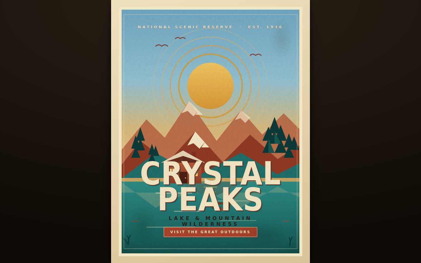 "Crystal Peaks — A Vintage Mountain-Lake Travel Poster" screenshot