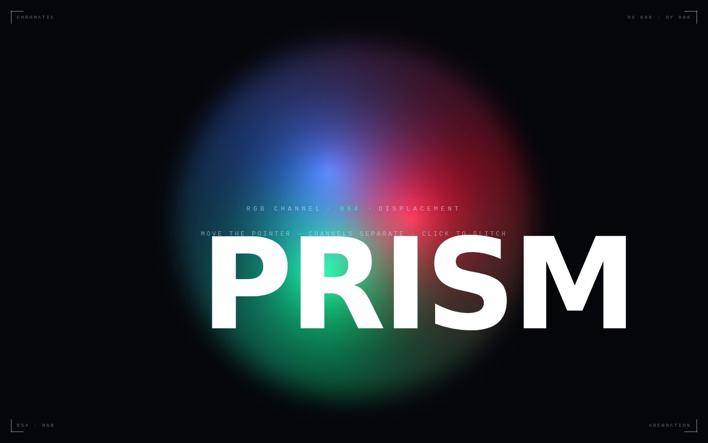 "Chromatic" — bold type fractured into displaced red, green and blue channels. screenshot