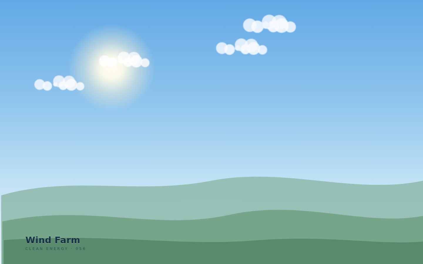 "Wind Farm" — clean energy on rolling sage hills under a soft sun. screenshot