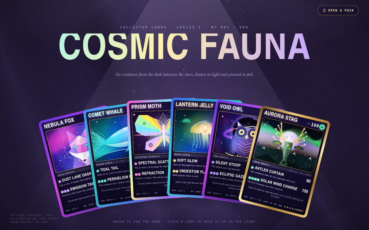 Cosmic Fauna Collector Cards screenshot